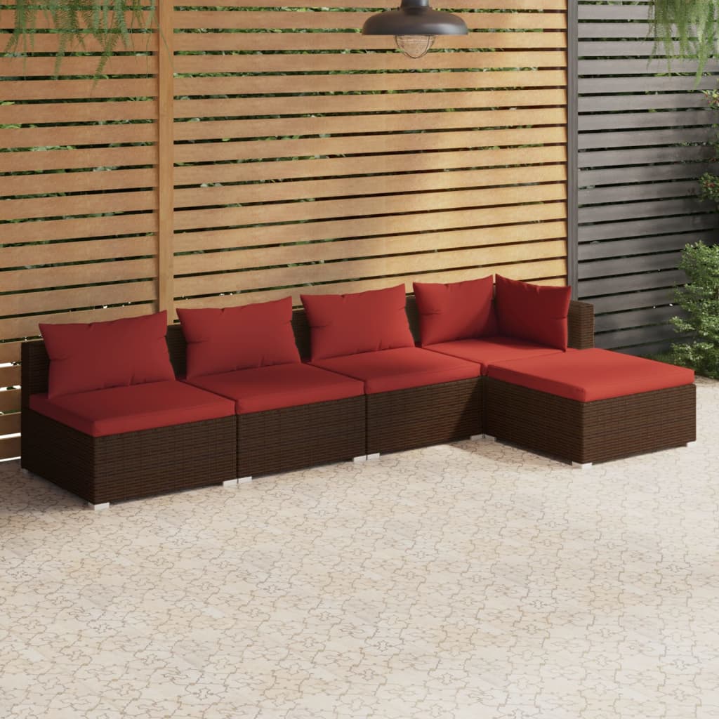 5 pcs garden furniture with brown braided resin cushions