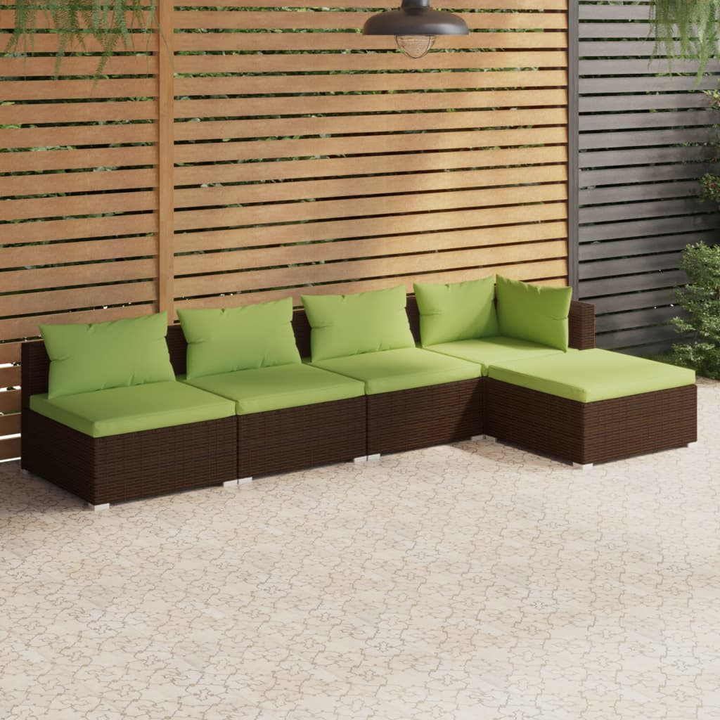 5 pcs garden furniture with brown braided resin cushions