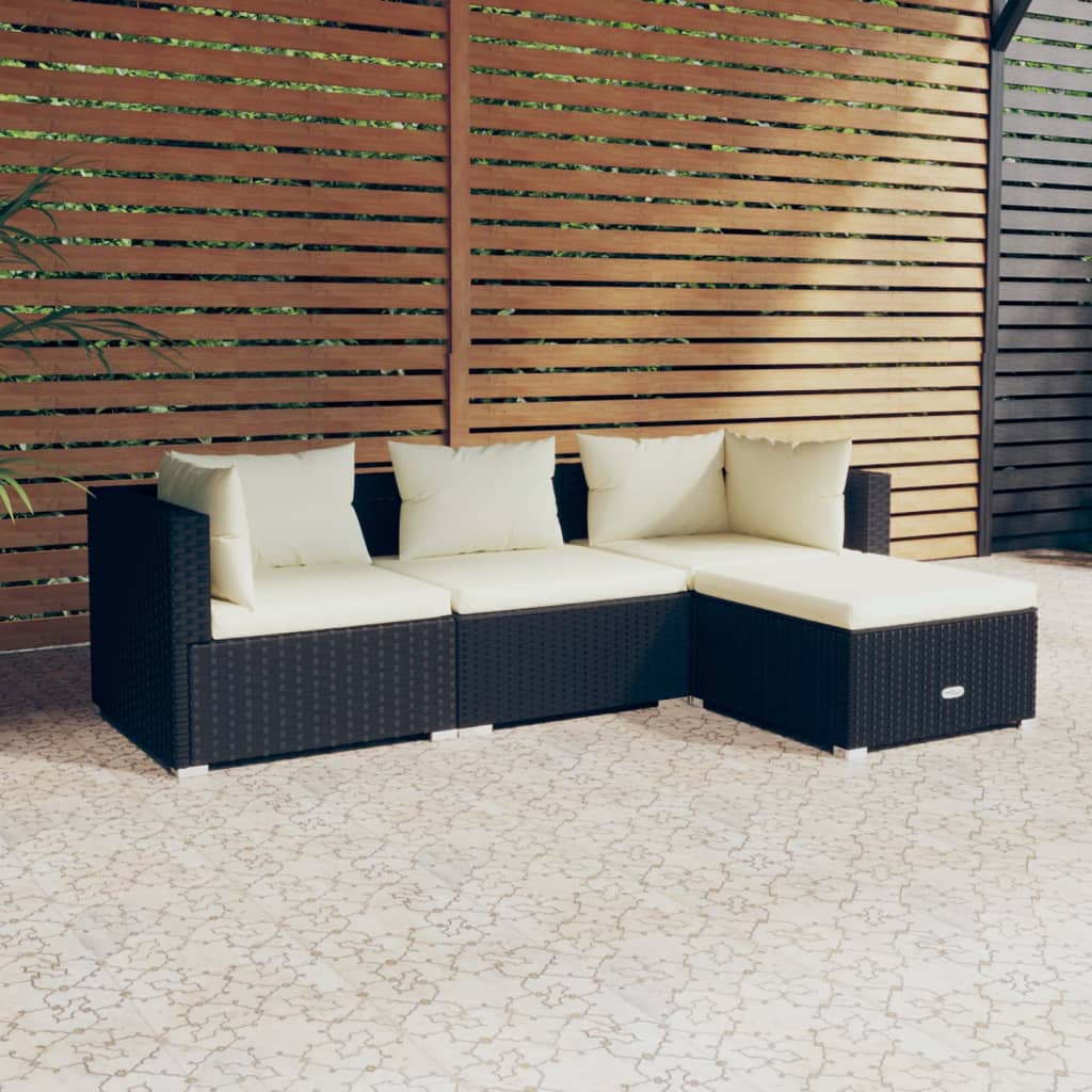 4 pcs garden furniture with black braided resin cushions