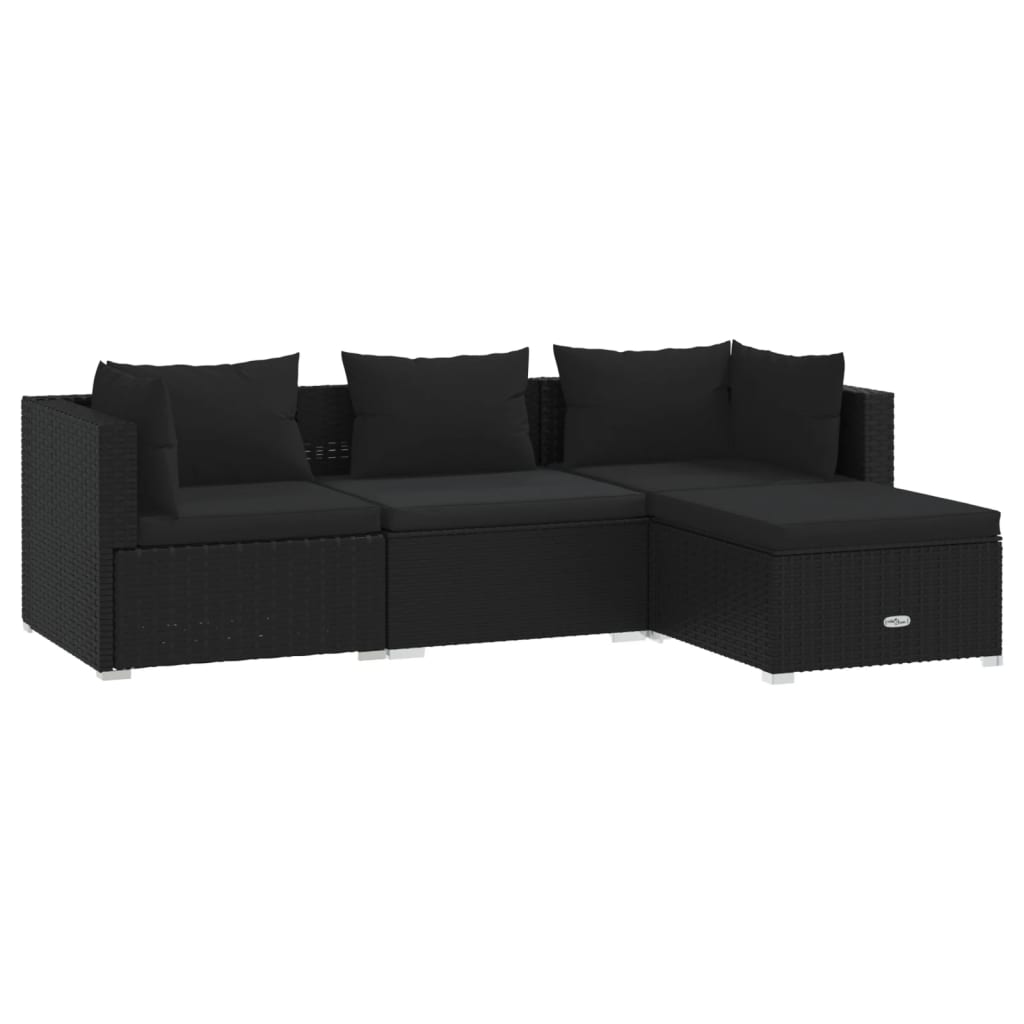 4 pcs garden furniture with black braided resin cushions