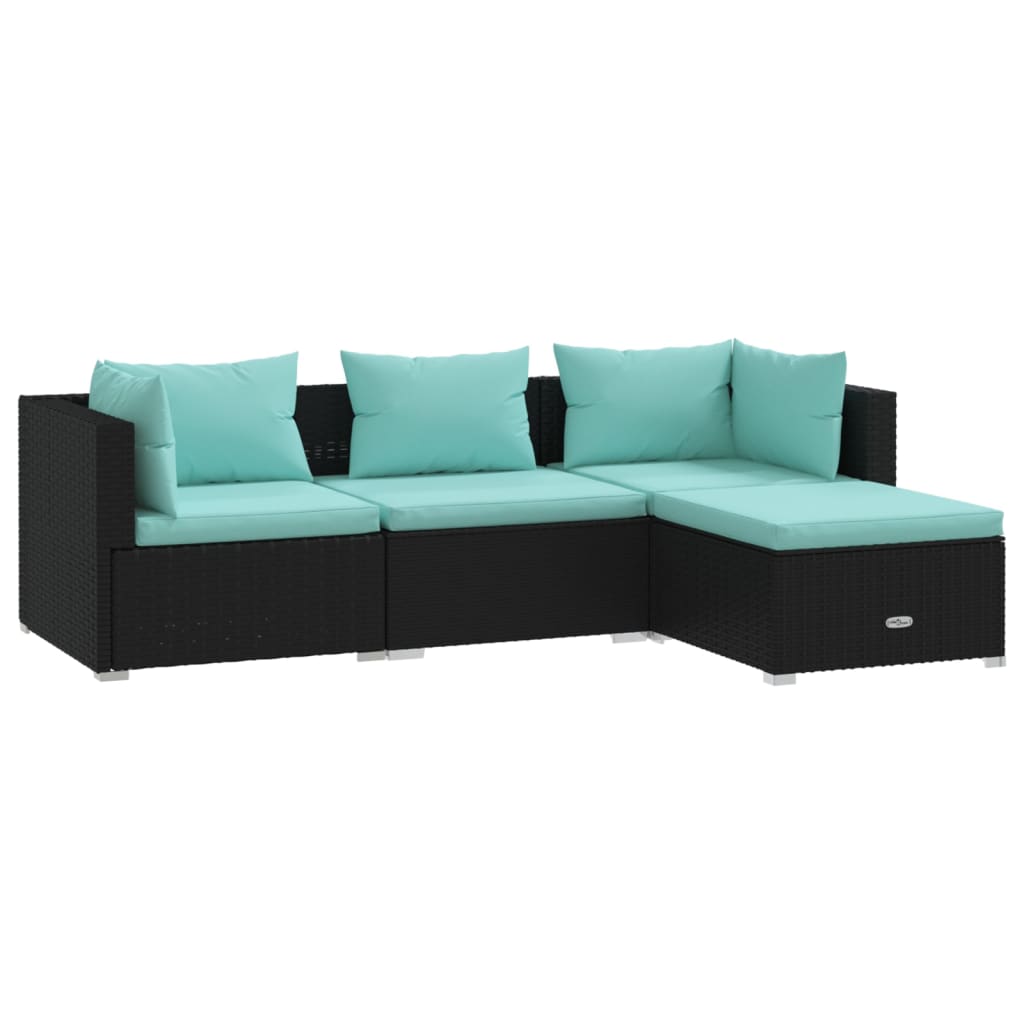 4 pcs garden furniture with black braided resin cushions