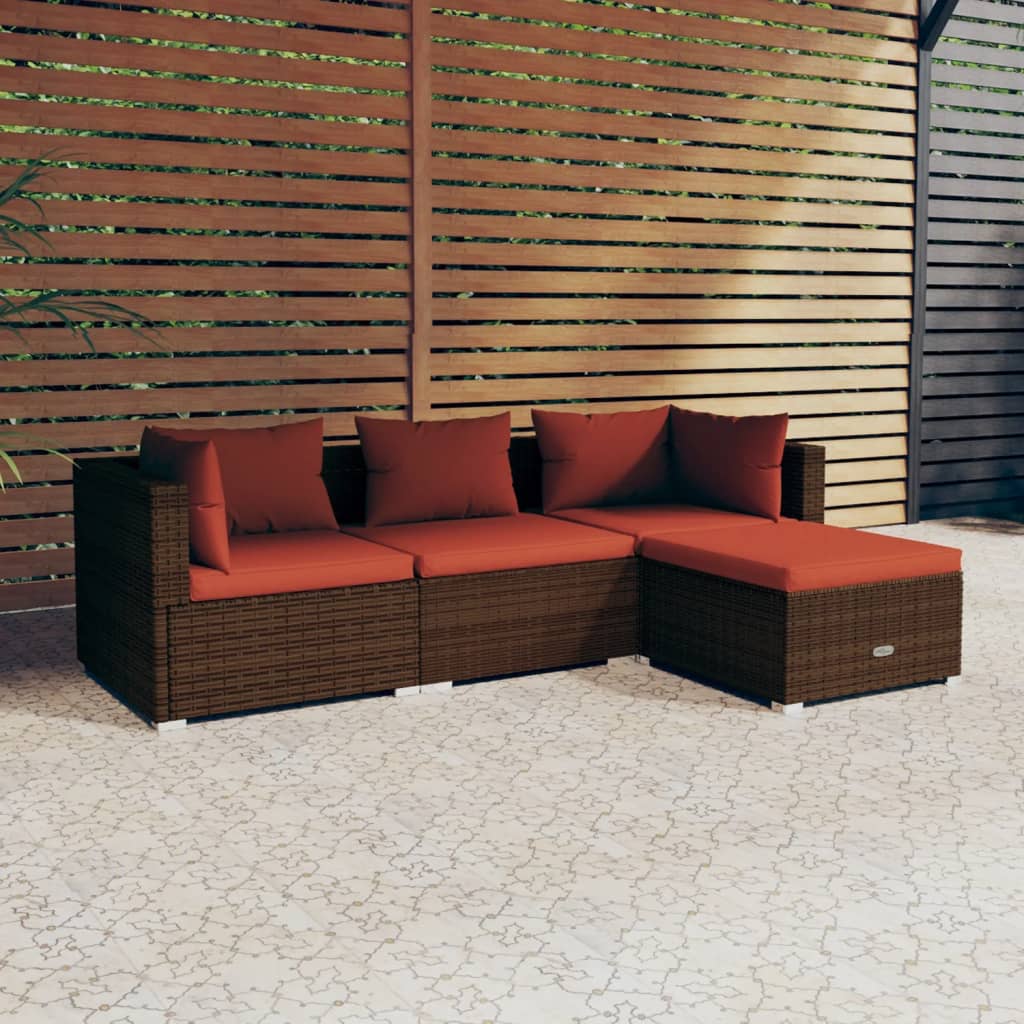 4 pcs garden furniture with brown braided resin cushions