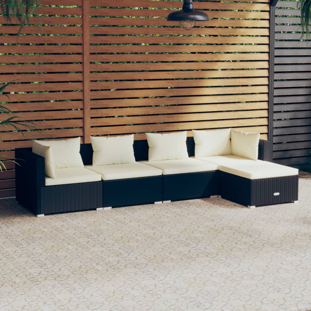 5 pcs garden furniture with black braided resin cushions