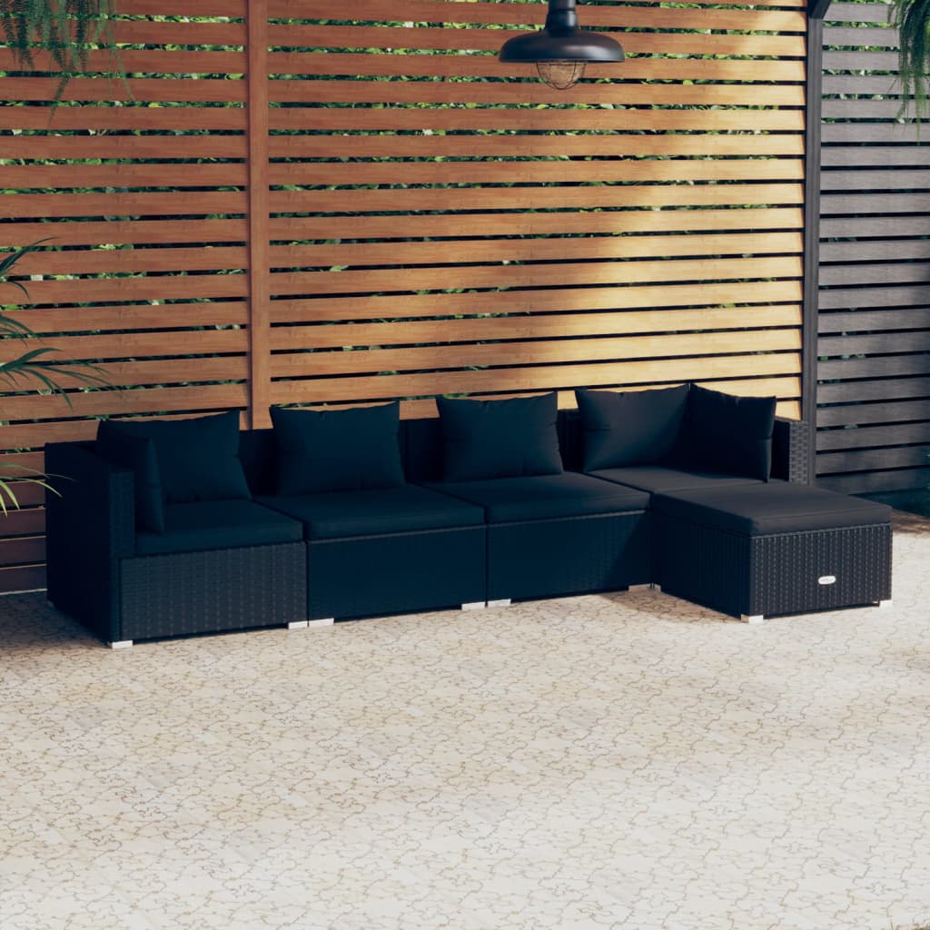 5 pcs garden furniture with black braided resin cushions