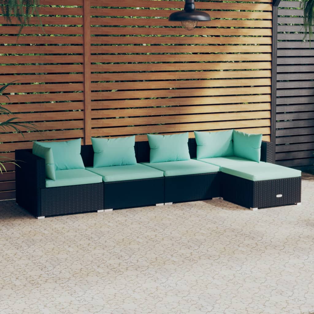 5 pcs garden furniture with black braided resin cushions