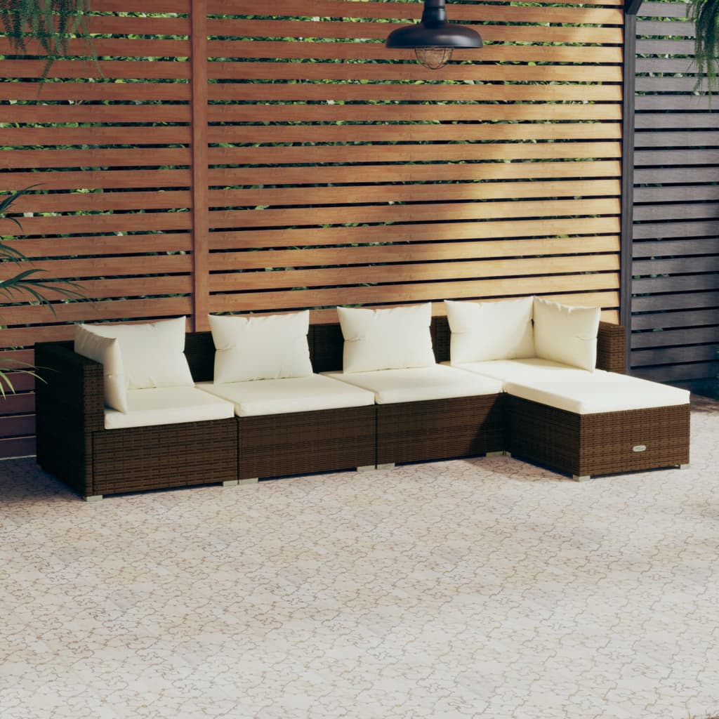 5 pcs garden furniture with brown braided resin cushions