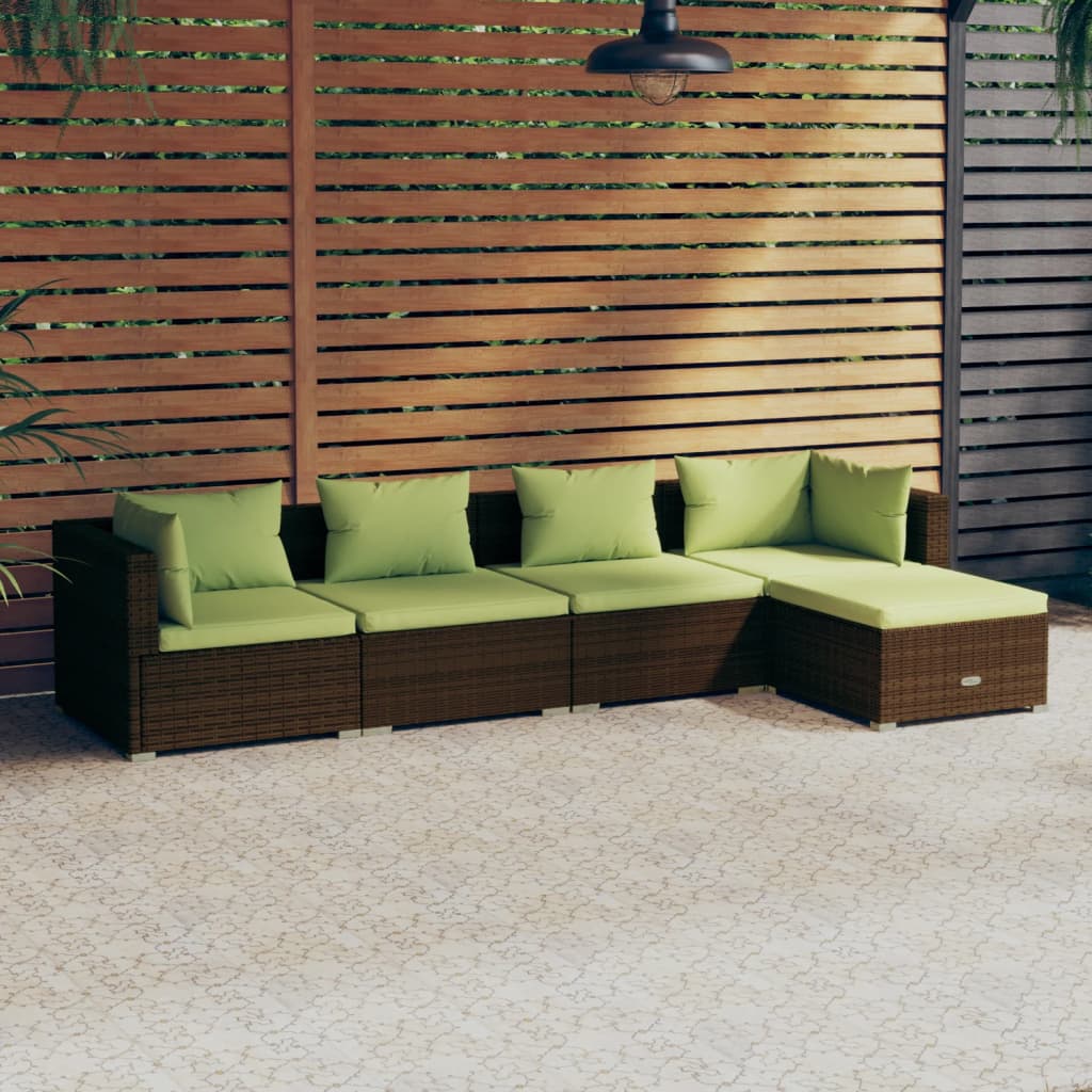 5 pcs garden furniture with brown braided resin cushions