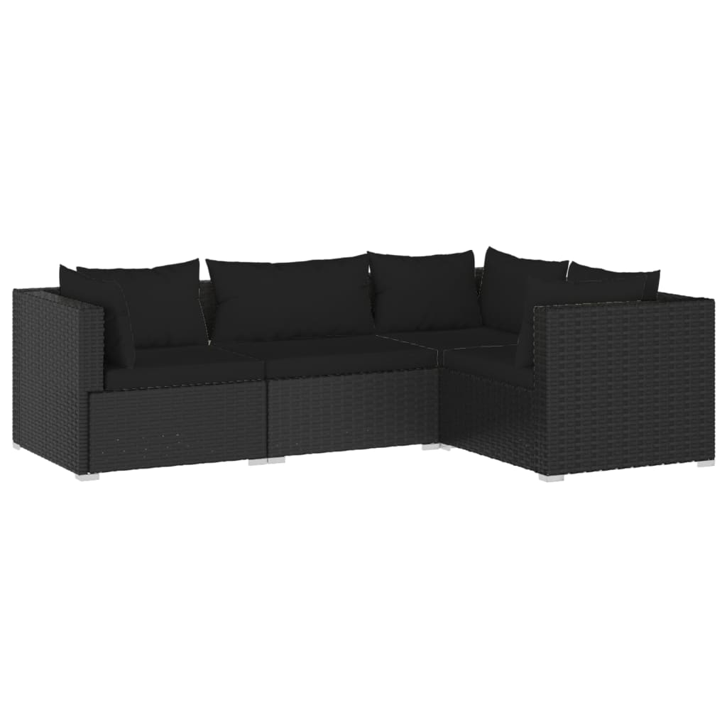 4 pcs garden furniture with black braided resin cushions