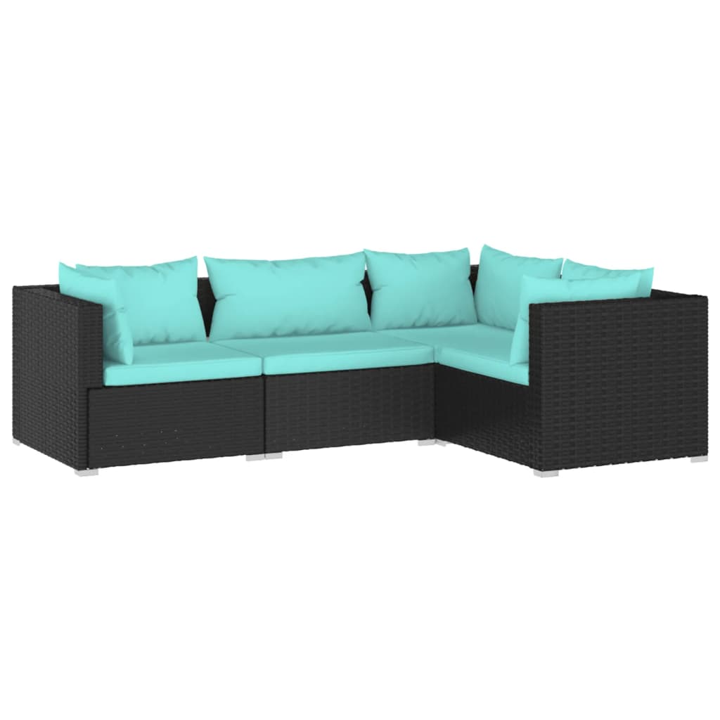 4 pcs garden furniture with black braided resin cushions