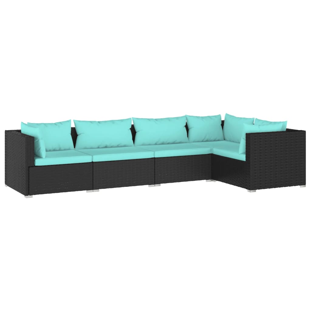 5 pcs garden furniture with black braided resin cushions