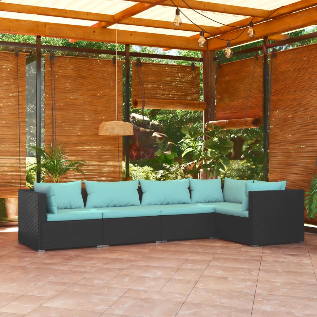 5 pcs garden furniture with black braided resin cushions