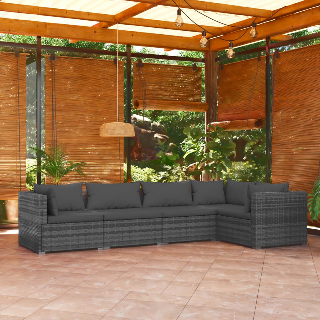 5 pcs garden furniture with gray braided resin cushions