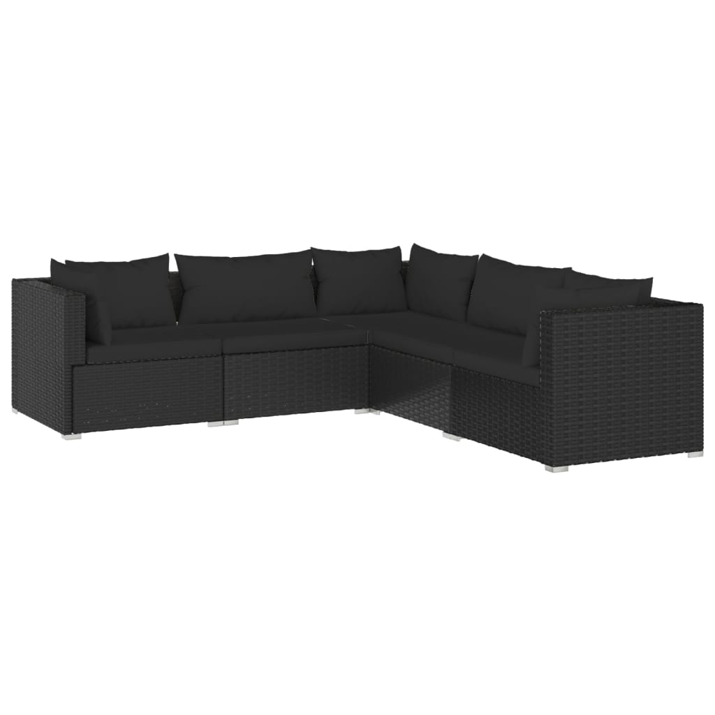 5 pcs garden furniture with black braided resin cushions