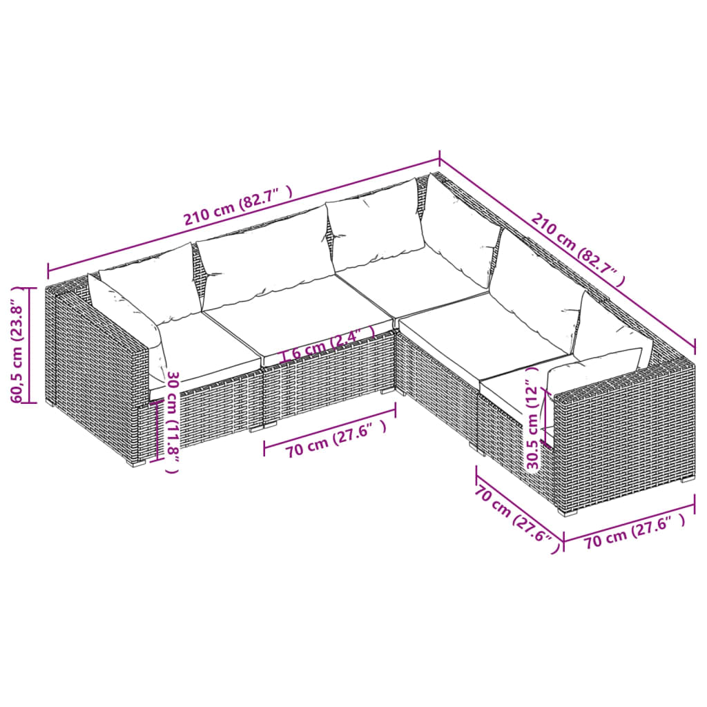 5 PCs Gartenmöbel mit schwarzen geflochtenen Harzkissen