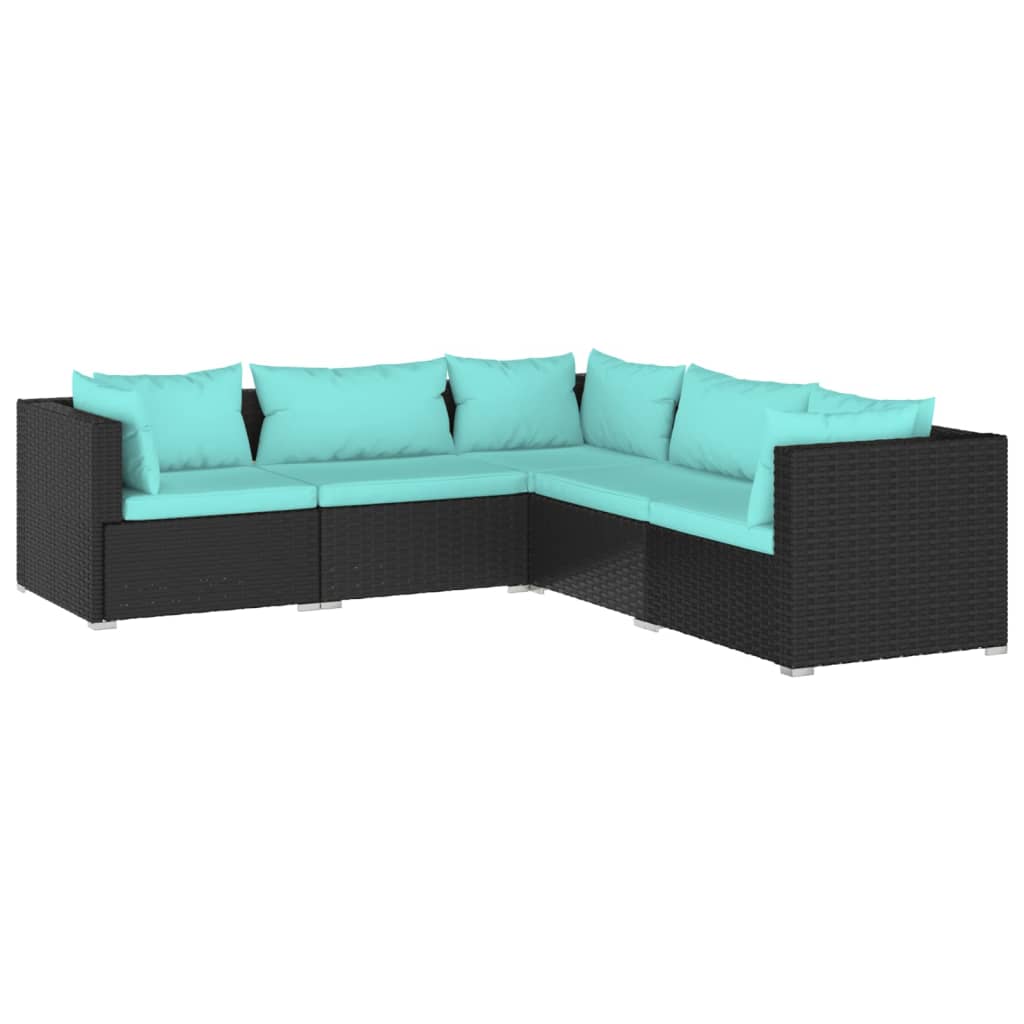 5 pcs garden furniture with black braided resin cushions