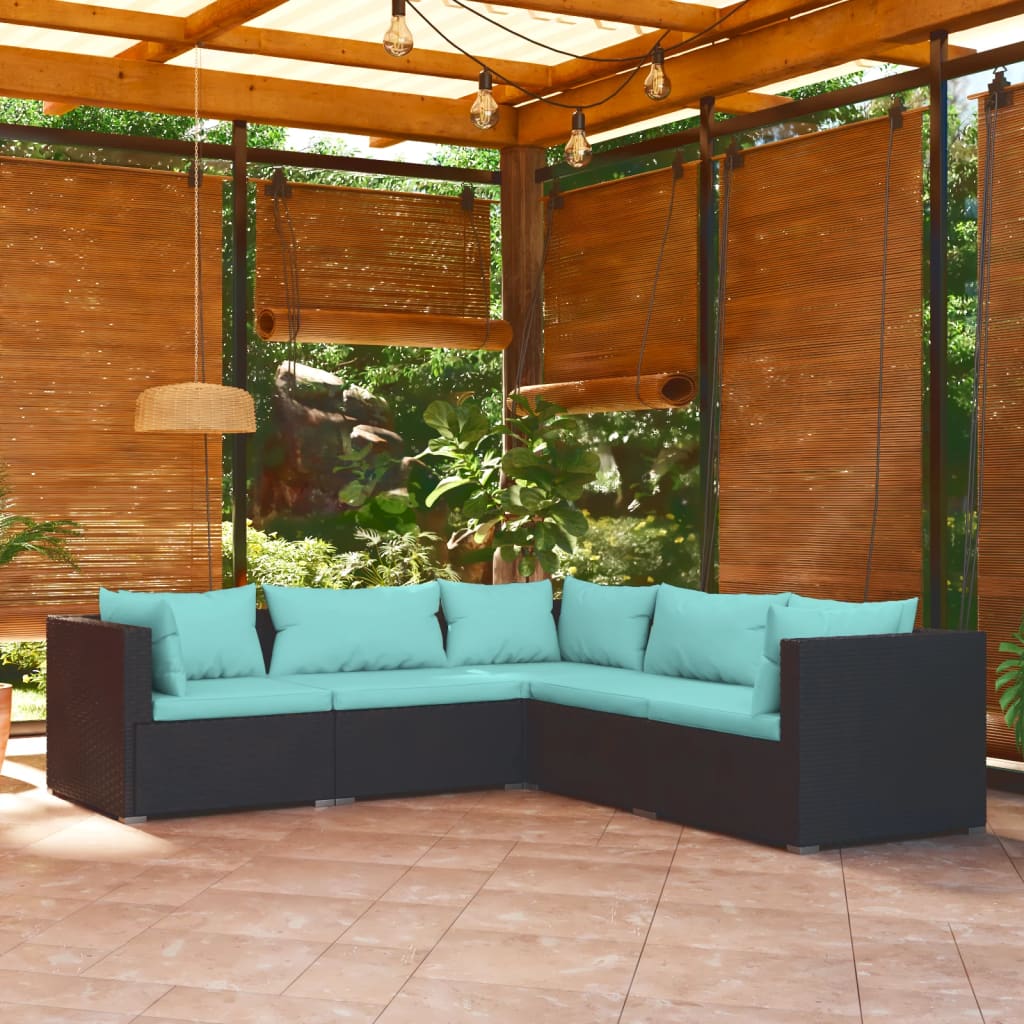 5 pcs garden furniture with black braided resin cushions