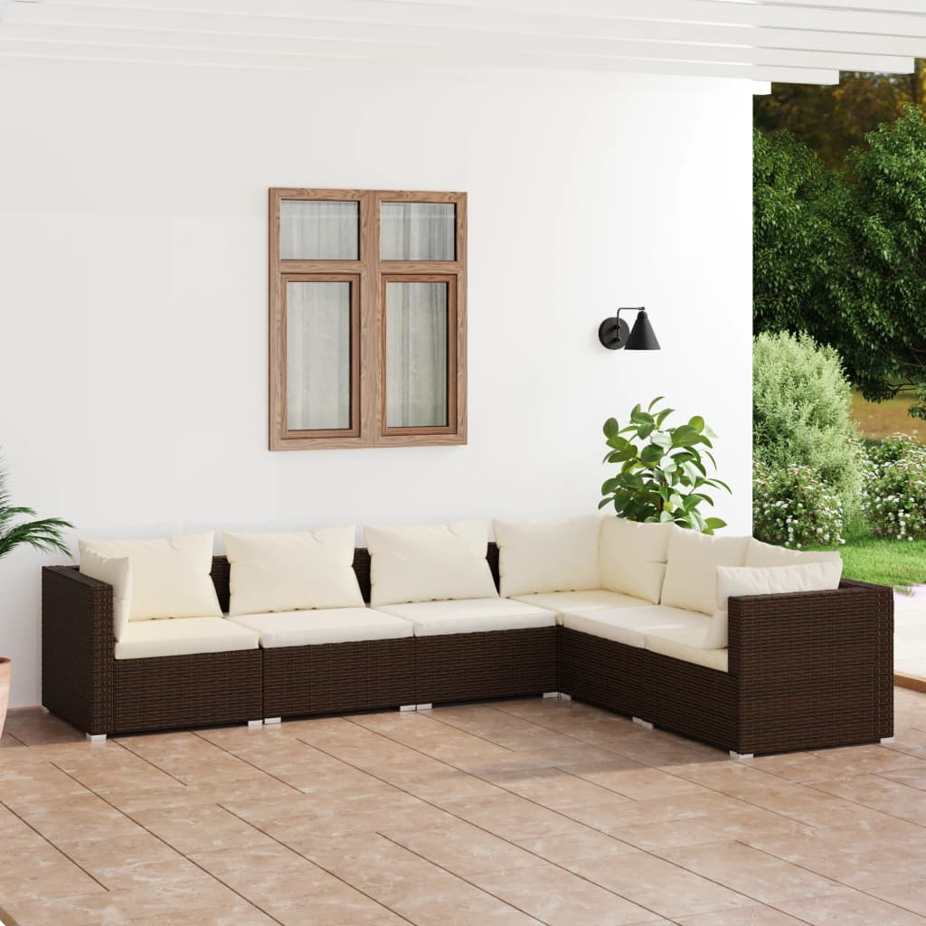 6 pcs garden furniture with brown braided resin cushions