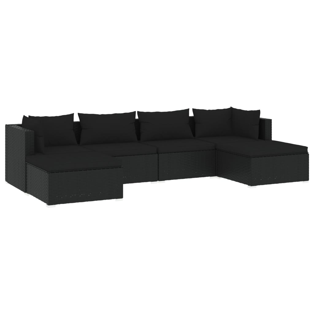 6 pcs garden furniture with black braided resin cushions