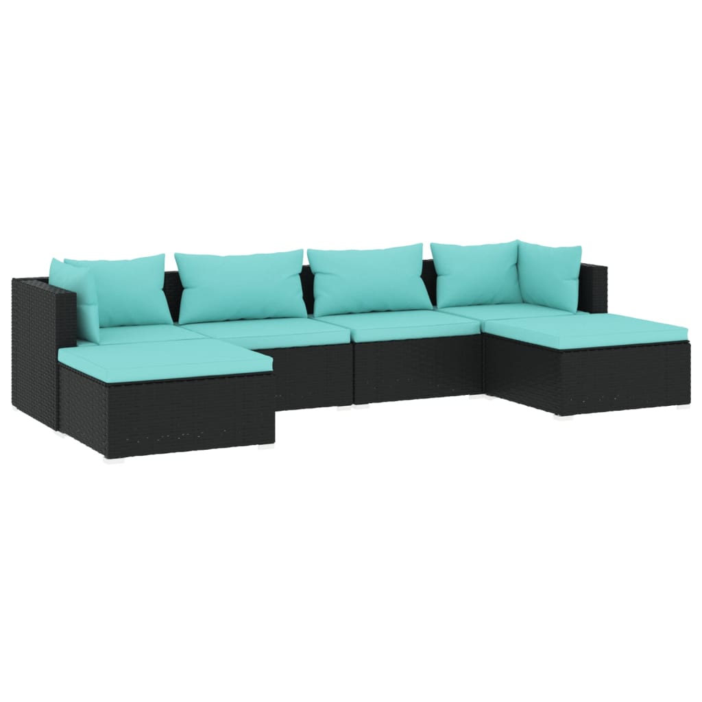 6 pcs garden furniture with black braided resin cushions