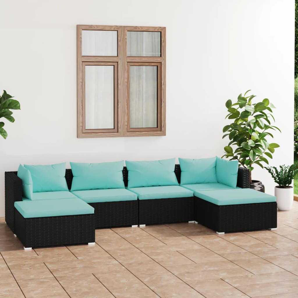 6 pcs garden furniture with black braided resin cushions