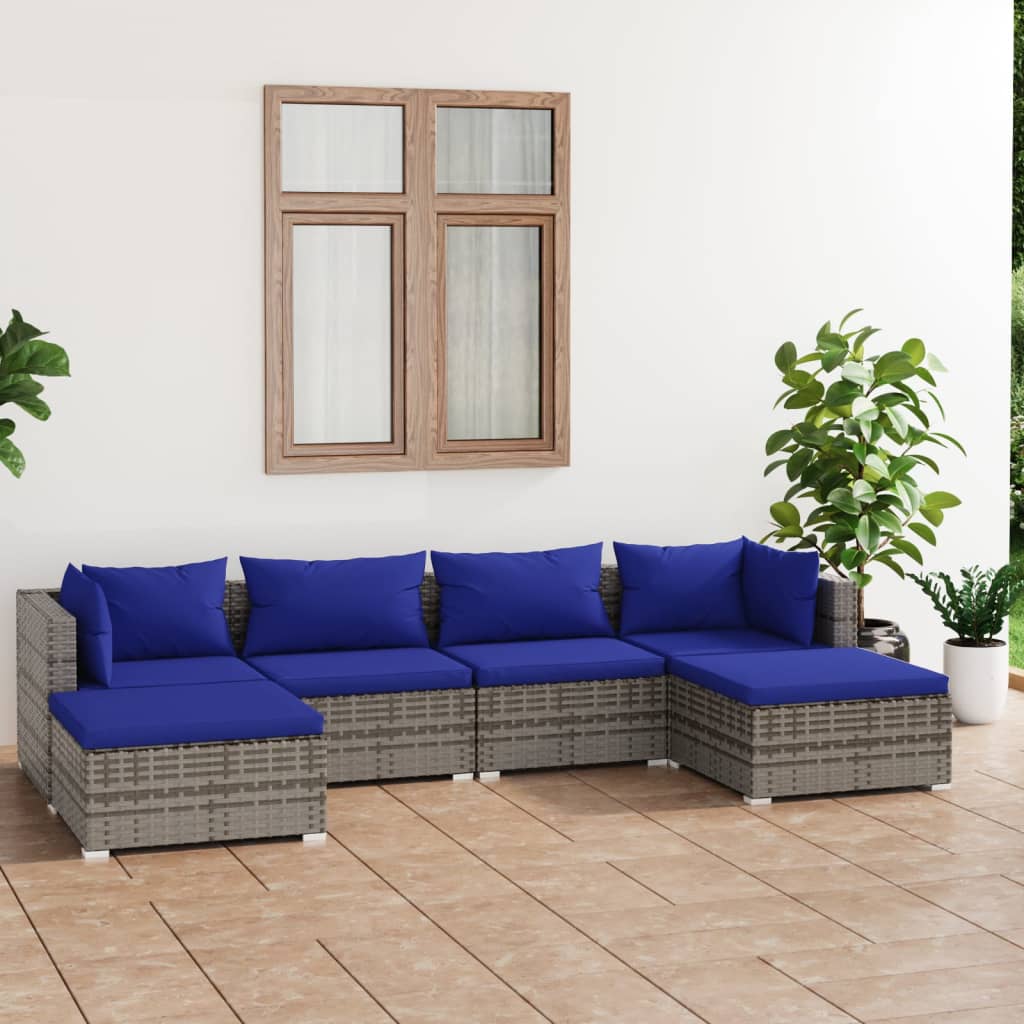 Salon de jardin 6 pcs avec coussins résine tressée gris