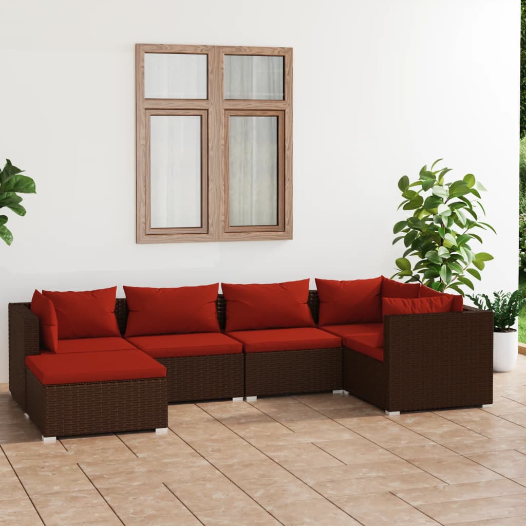 6 pcs garden furniture with brown braided resin cushions