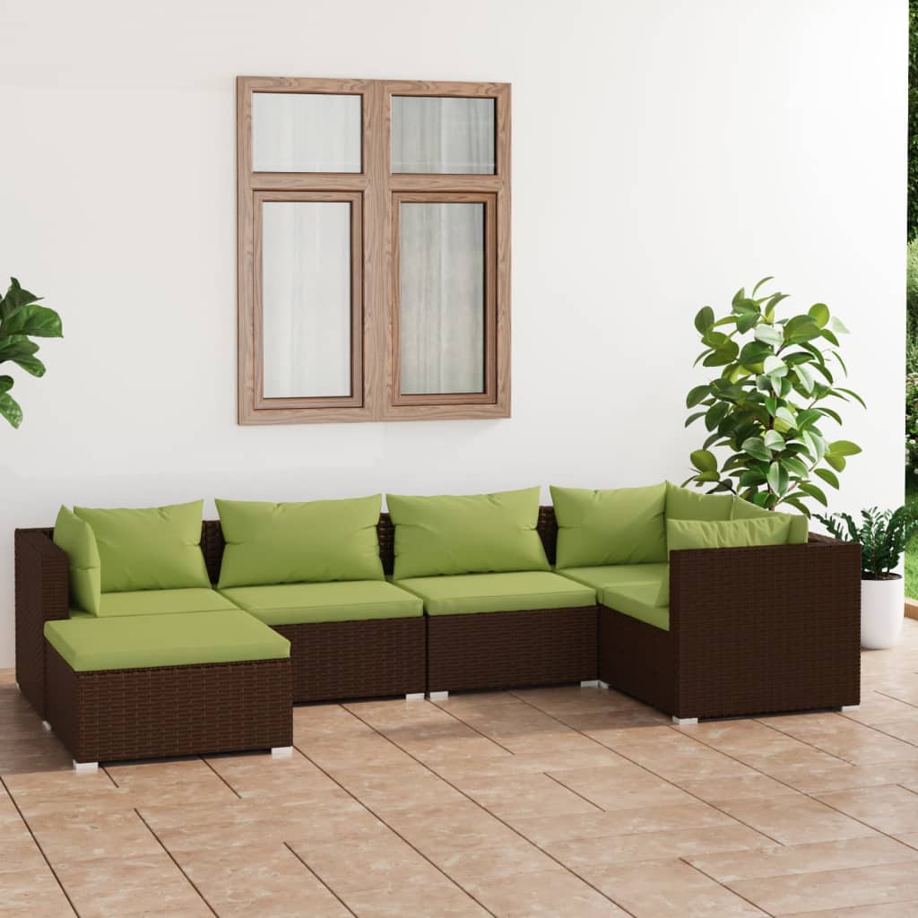 6 pcs garden furniture with brown braided resin cushions