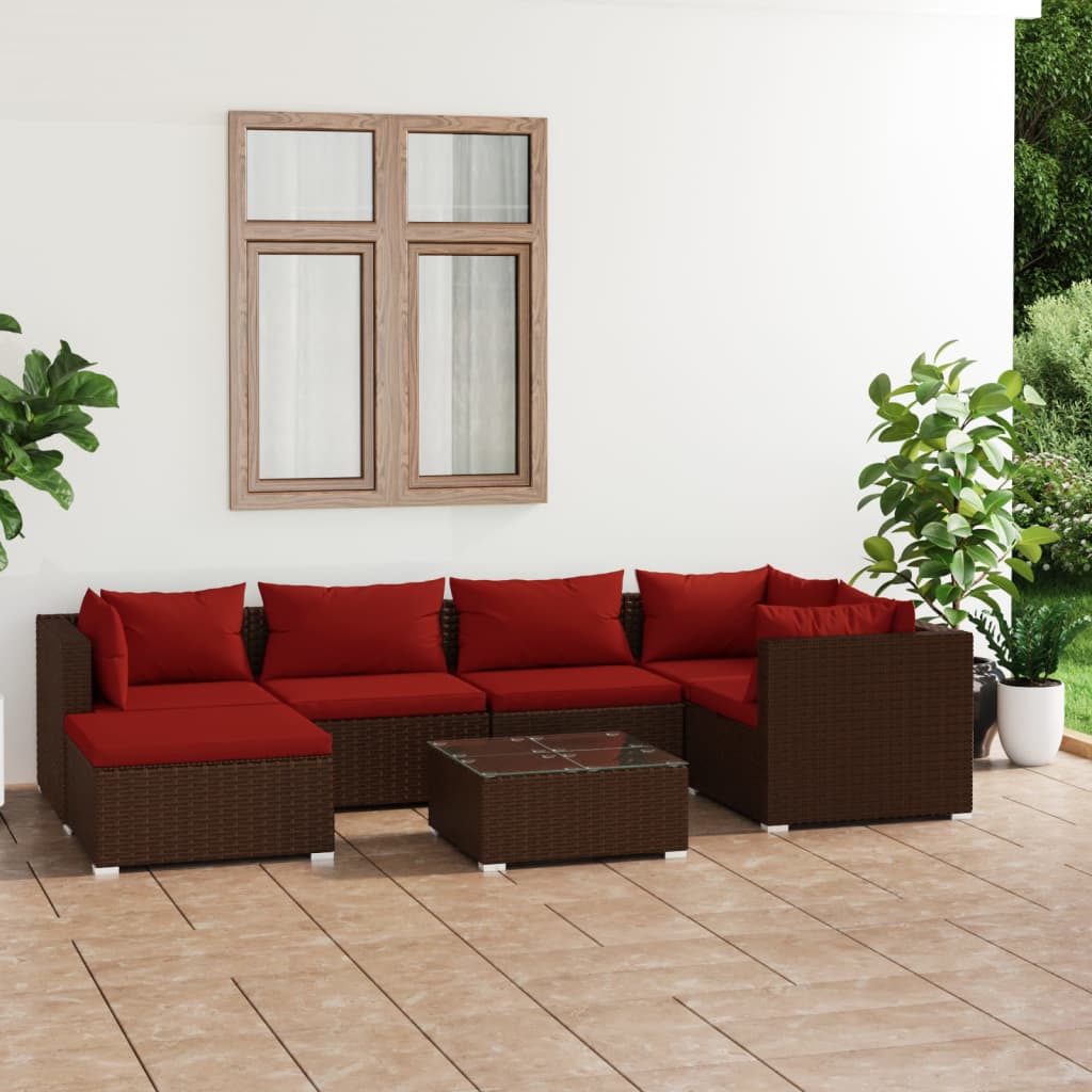 Garden furniture 7 pcs with brown braided resin cushions