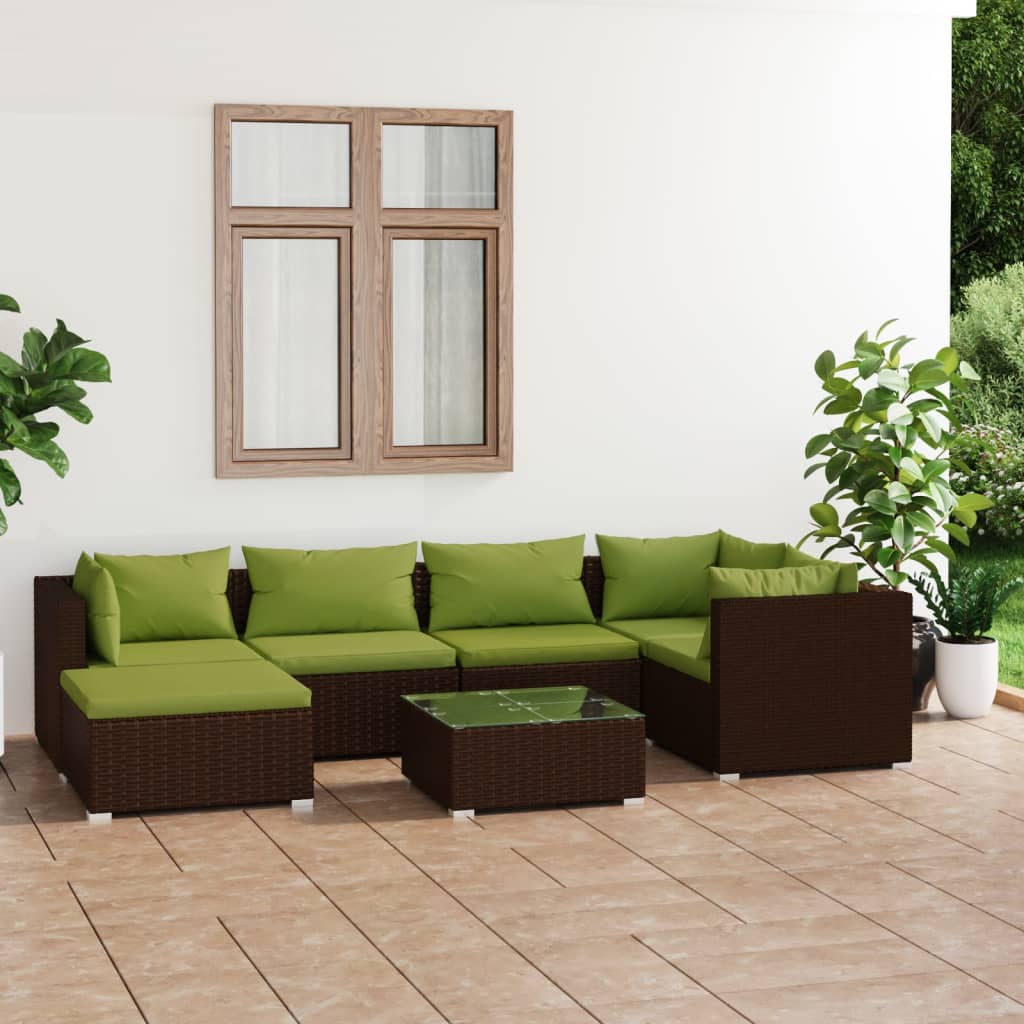 Garden furniture 7 pcs with brown braided resin cushions