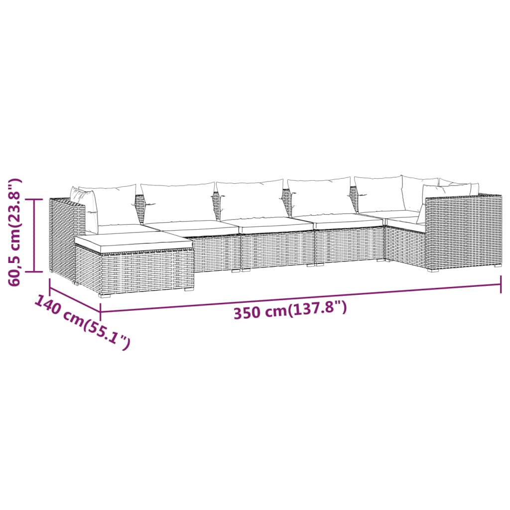 Gartenmöbel 7 Stcs mit schwarzen geflochtenen Harzkissen