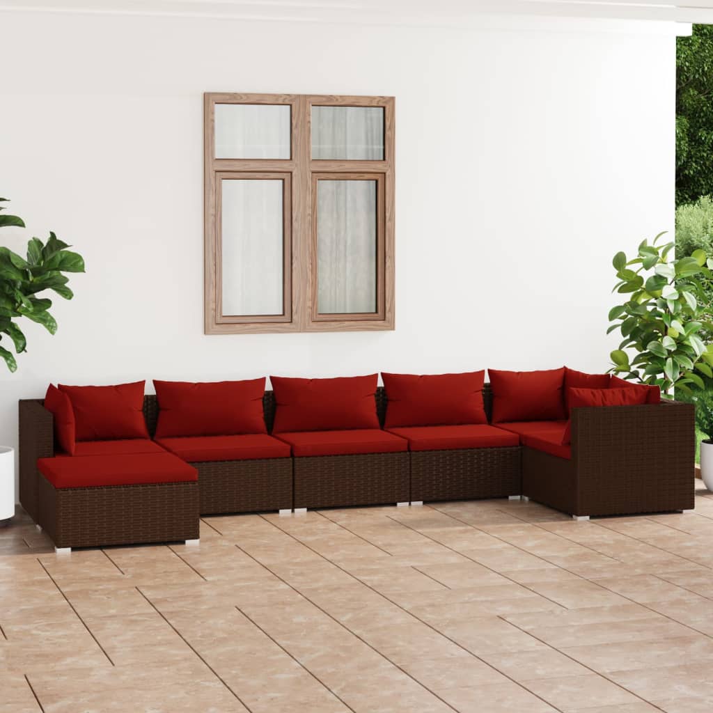 Garden furniture 7 pcs with brown braided resin cushions