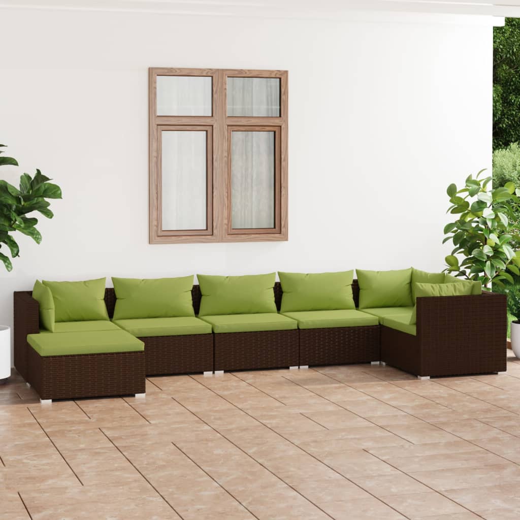 Garden furniture 7 pcs with brown braided resin cushions