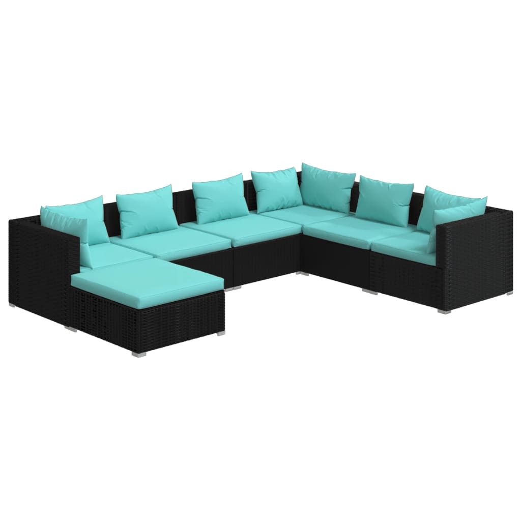 Garden furniture 7 pcs with black braided resin cushions