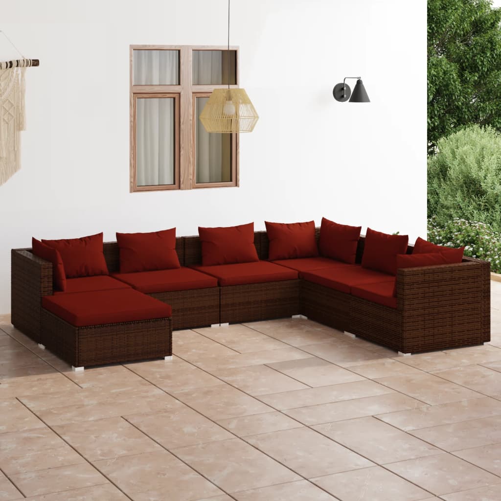 Garden furniture 7 pcs with brown braided resin cushions