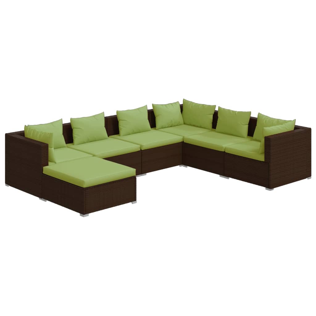 Garden furniture 7 pcs with brown braided resin cushions