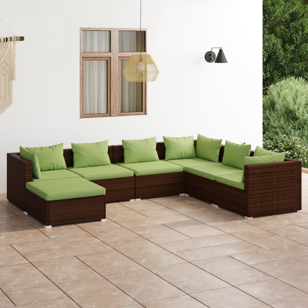 Garden furniture 7 pcs with brown braided resin cushions