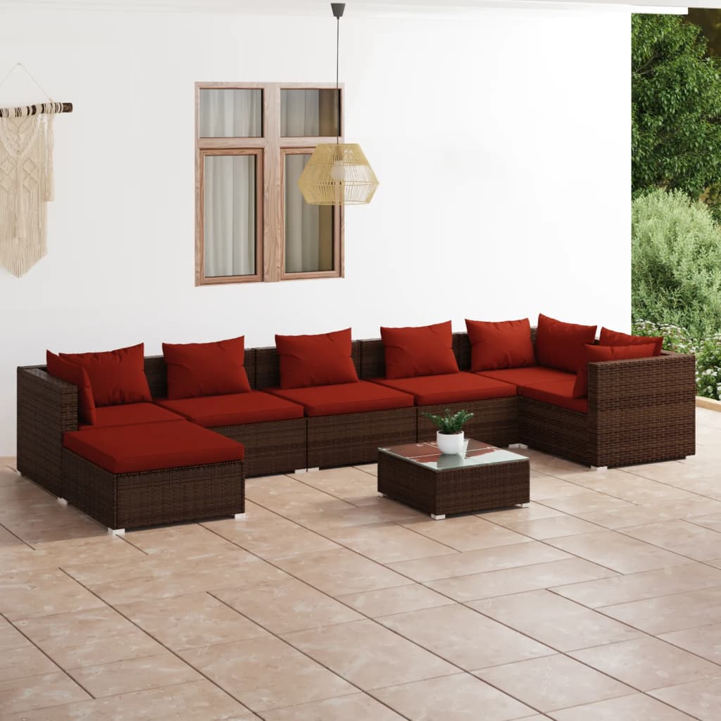 8 pcs garden furniture with brown braided resin cushions