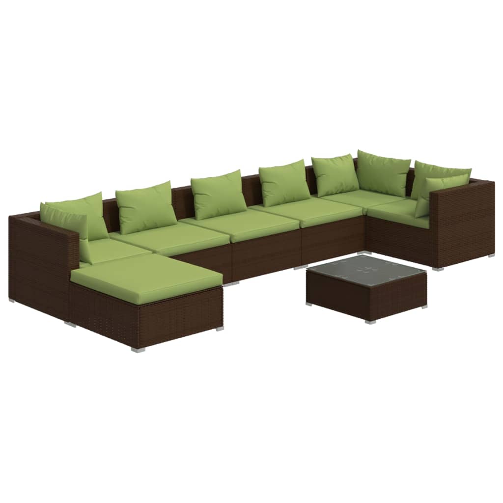 8 pcs garden furniture with brown braided resin cushions