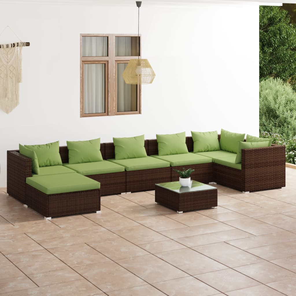 8 pcs garden furniture with brown braided resin cushions