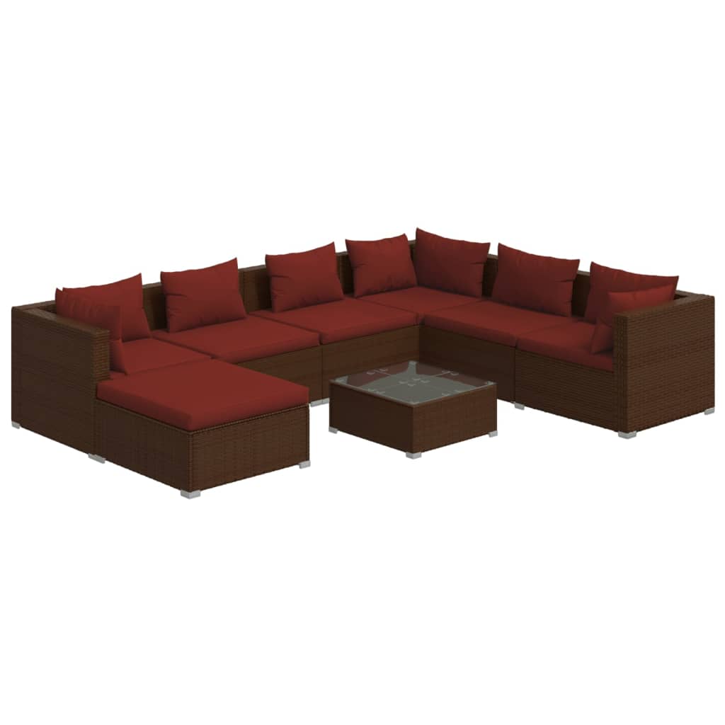 8 pcs garden furniture with brown braided resin cushions