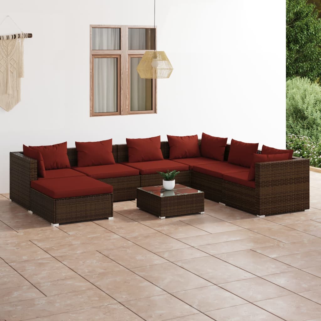 8 pcs garden furniture with brown braided resin cushions