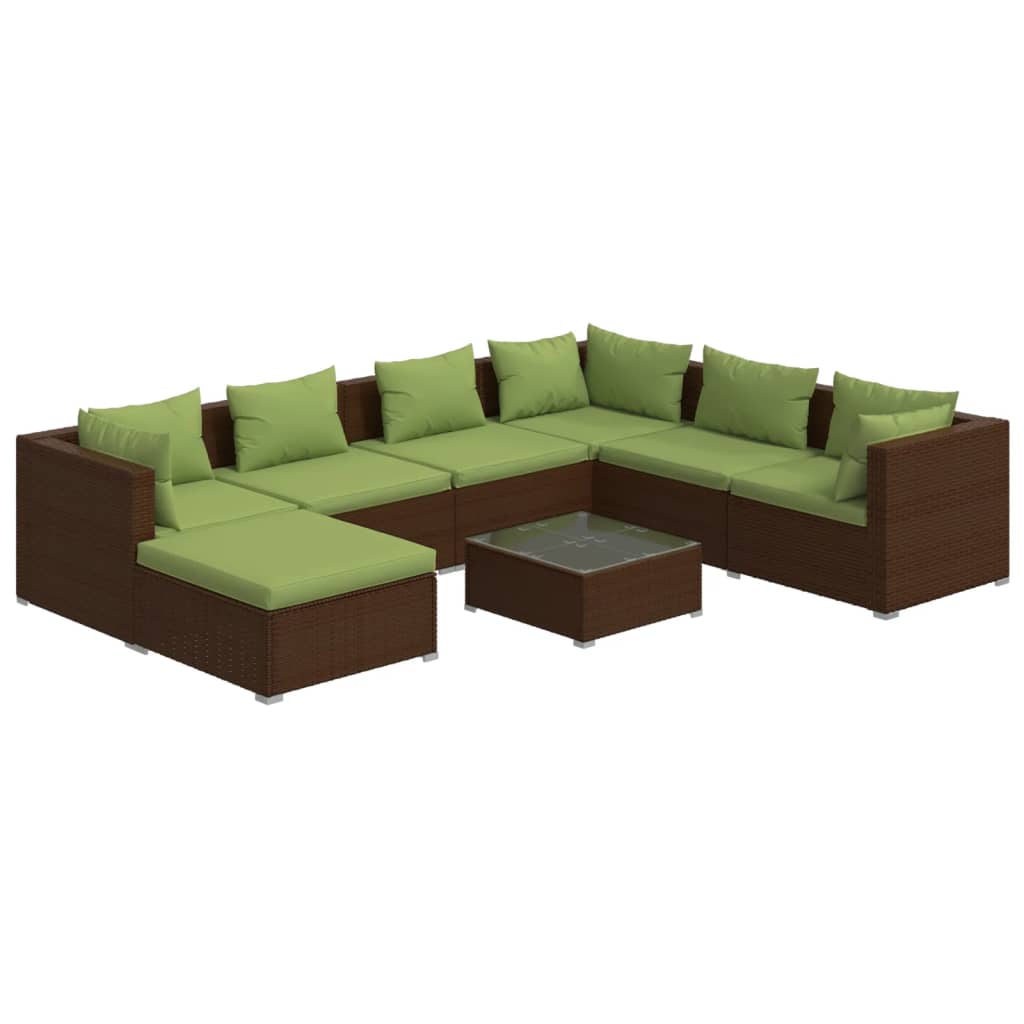 8 pcs garden furniture with brown braided resin cushions