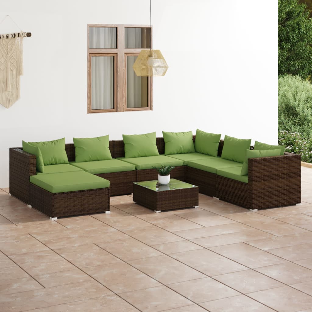 8 pcs garden furniture with brown braided resin cushions