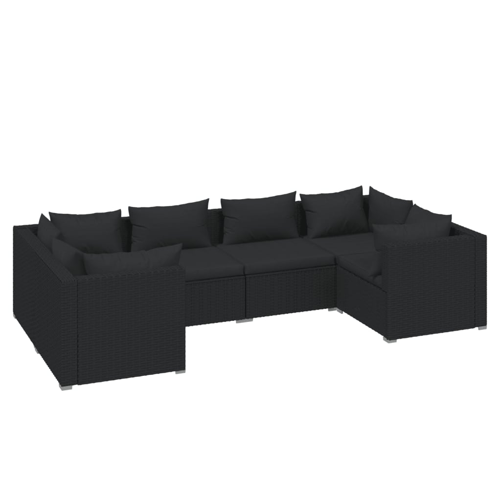 6 pcs garden furniture with black braided resin cushions