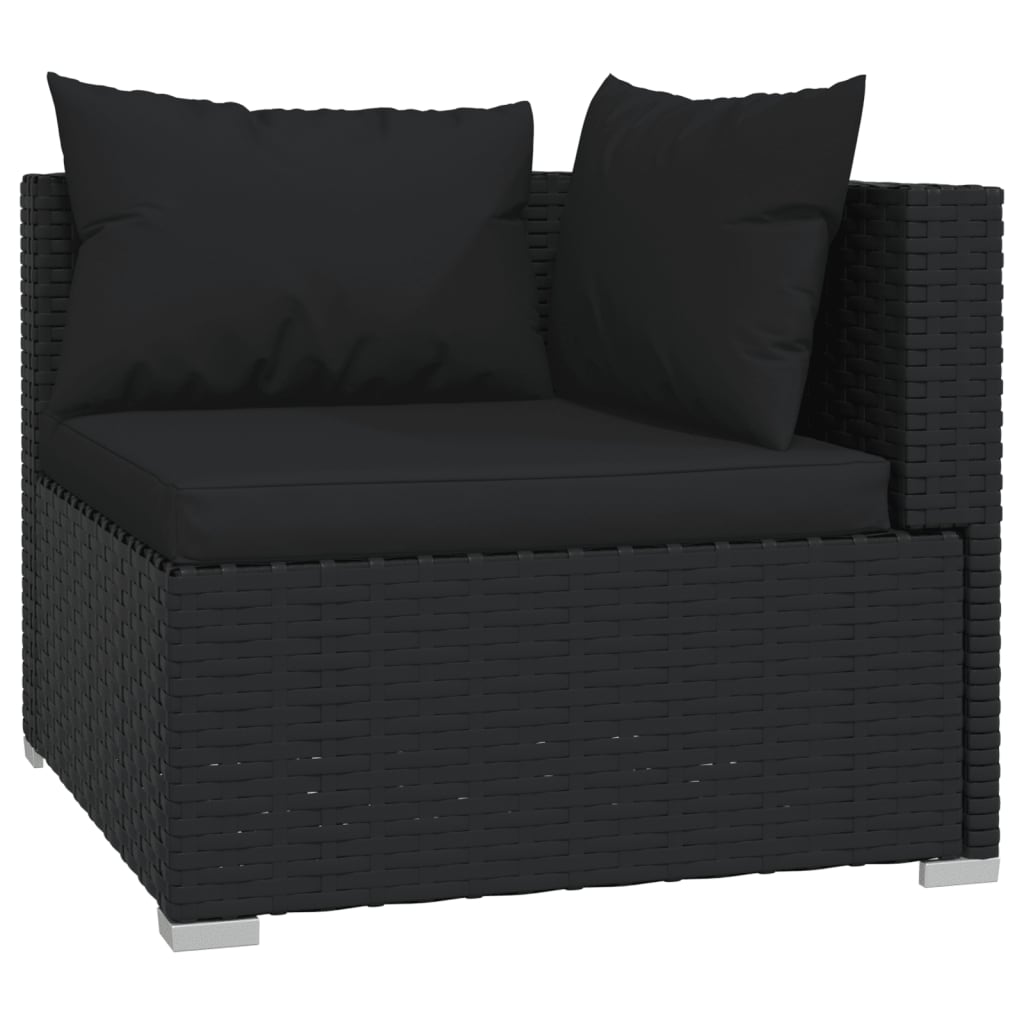 Salon de jardin 6 pcs avec coussins résine tressée noir