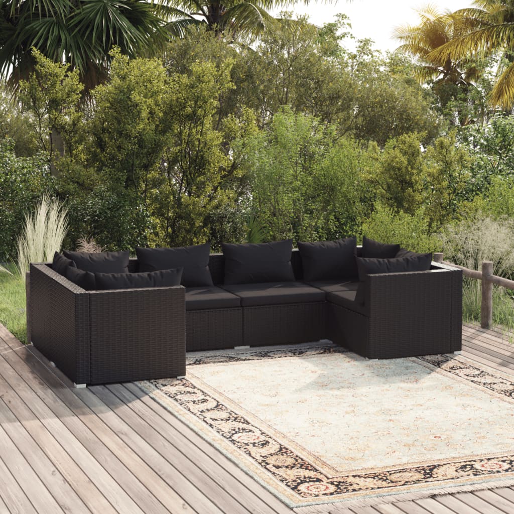 6 pcs garden furniture with black braided resin cushions