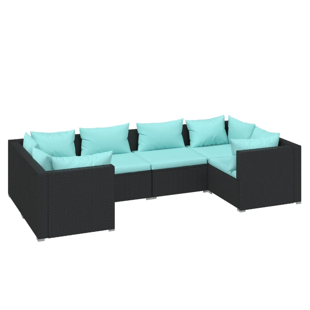 6 pcs garden furniture with black braided resin cushions