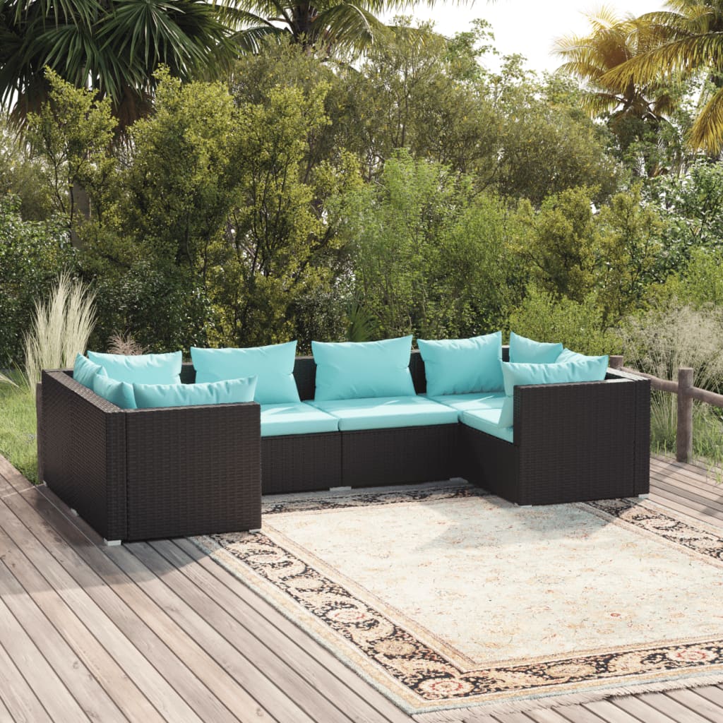 6 pcs garden furniture with black braided resin cushions