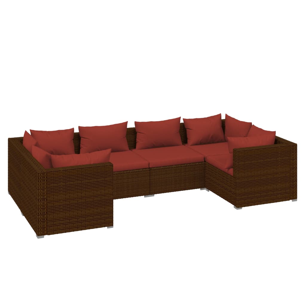 6 pcs garden furniture with brown braided resin cushions