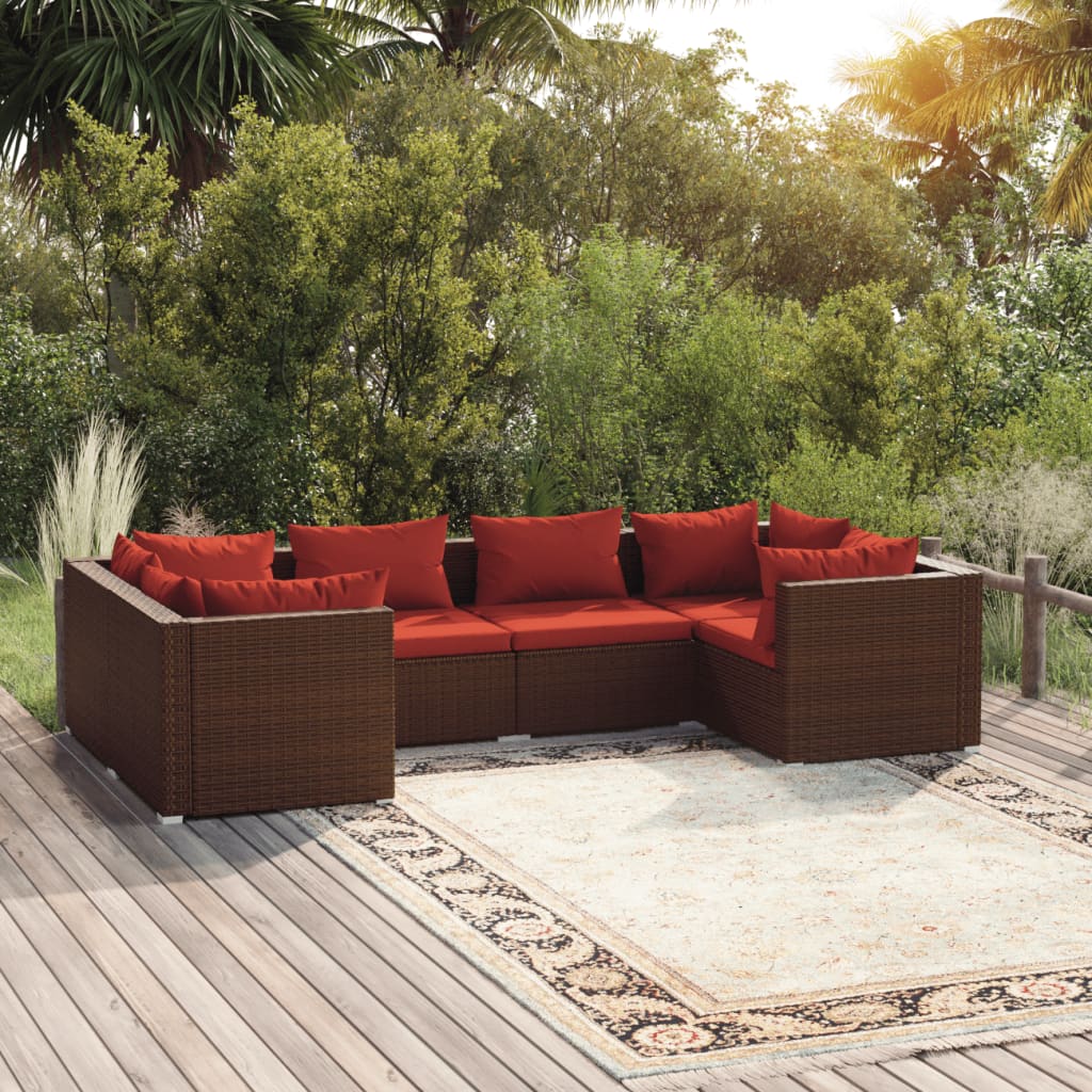 6 pcs garden furniture with brown braided resin cushions